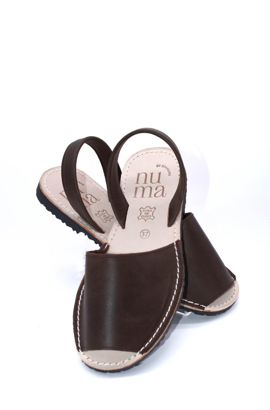 WIDE WIDTH - Leather Flat Sandals Chocolate  Hard to Find | Handmade in Spain
